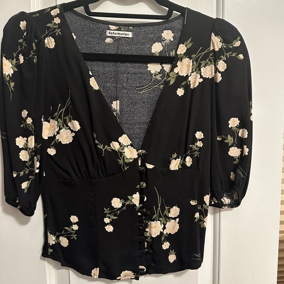 Reformation black floral top size xs - eliana in contessa - Picture 4 of 5